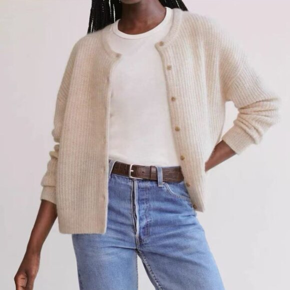 BEST Jenni Kayne Hayes Cardigan - Beige Cream Crewneck Alpaca Knit Quiet - Picture 3 of 11
